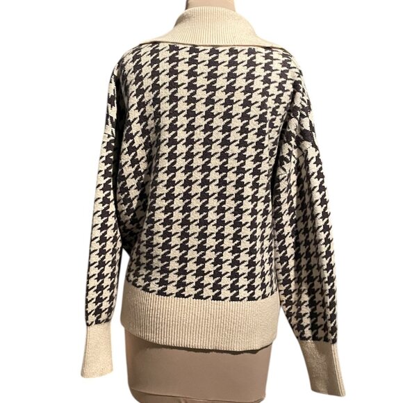 Loft Outlet Women's Houndstooth Grey/Cream Zip-Up Cardigan, Size XL EUC - Picture 4 of 6